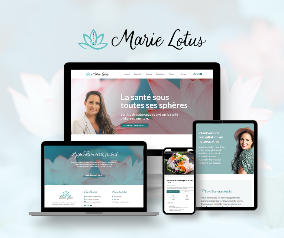 Mockup écrans multiples avec site web de Marie Lotus