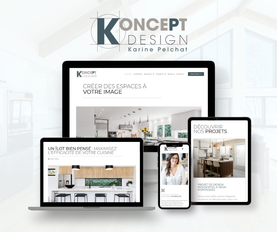 Mockup du site de Koncept Design sur différents appareils mobiles et ordinateurs